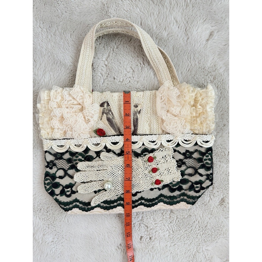 Vintage Y2K Victorian Lace Tote Purse Crochet Glove Roses Cottagecore Boutique - Picture 9 of 14
